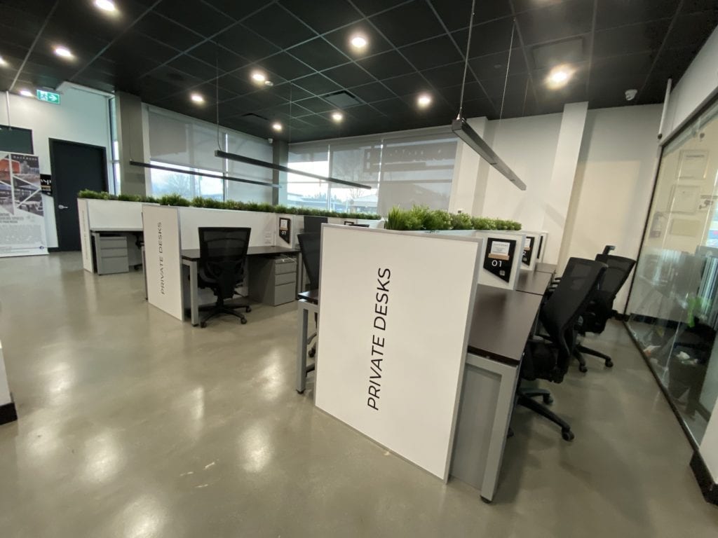 Private desks at a coworking space