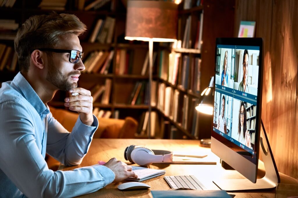 a young entrepreneur in a Zoom meeting 